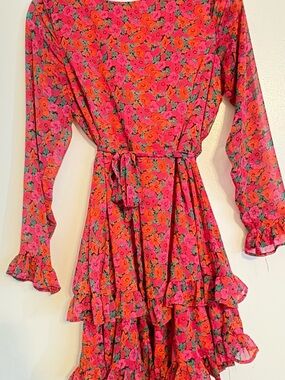 Francesca's Collections Pink & Orange Floral Midi Dress